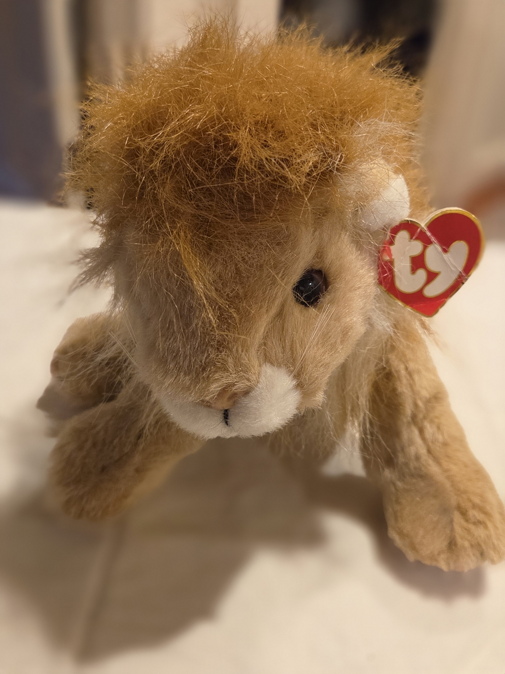 1997 Ty Sahara Beanie Buddy Plush Lion Stuffed Animal - Tan and White